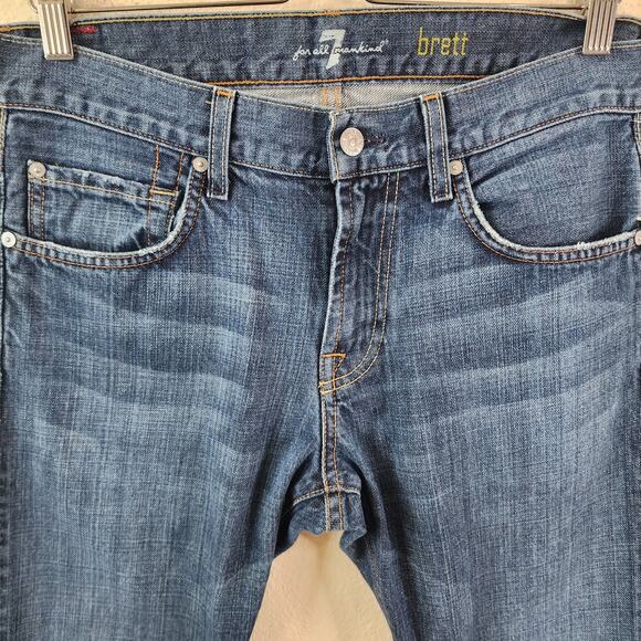 7 For All Mankind Brett Jeans Men's 31x32 Blue Denim Bootcut Dark Wash EUC USA - Picture 2 of 9